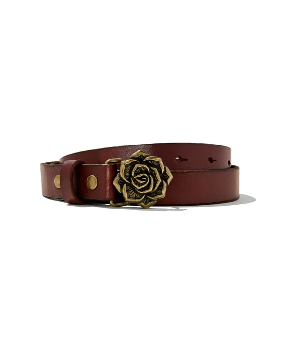 Rose Buckle Belt in Cognac Leather