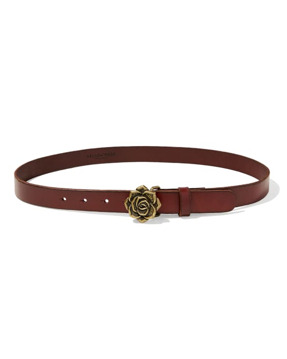 Rose Buckle Belt in Cognac Leather