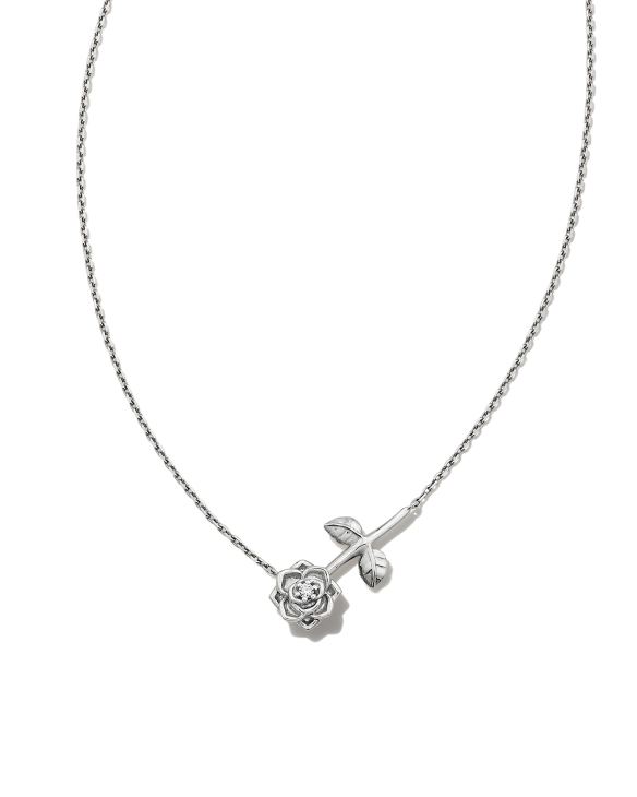 Ansel Rose 14k White Gold Pendant Necklace in White Diamond