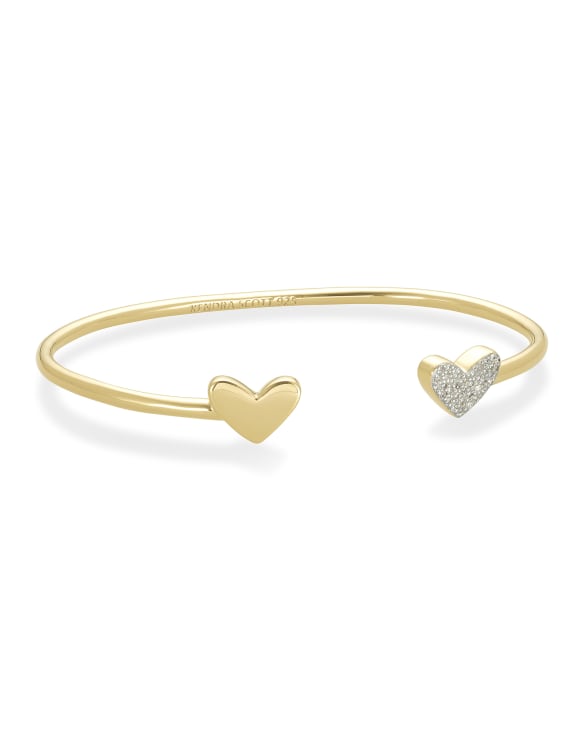 Ari Heart 18k Gold Vermeil Cuff Bracelet in White Diamond