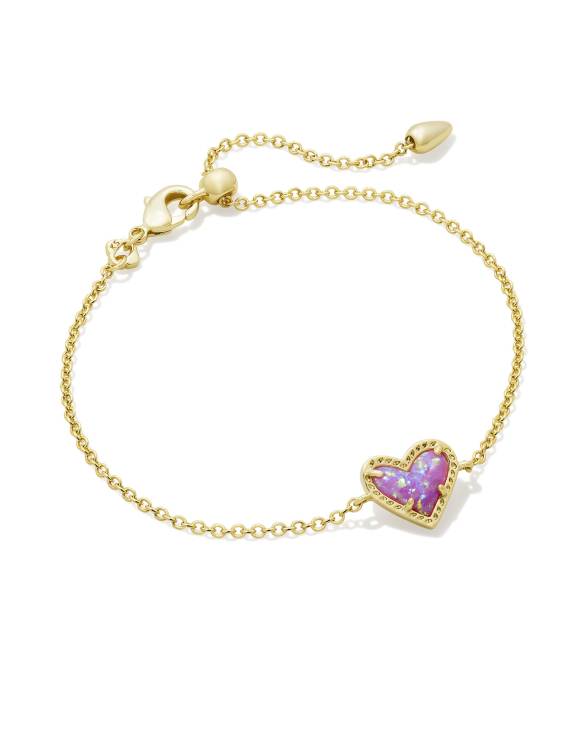 Ari Heart Gold Delicate Chain Bracelet in Bubblegum Pink Kyocera Opal