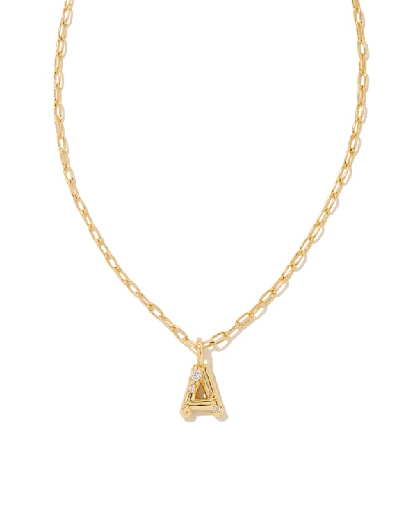 Crystal Letter A Gold Short Pendant Necklace in White Crystal