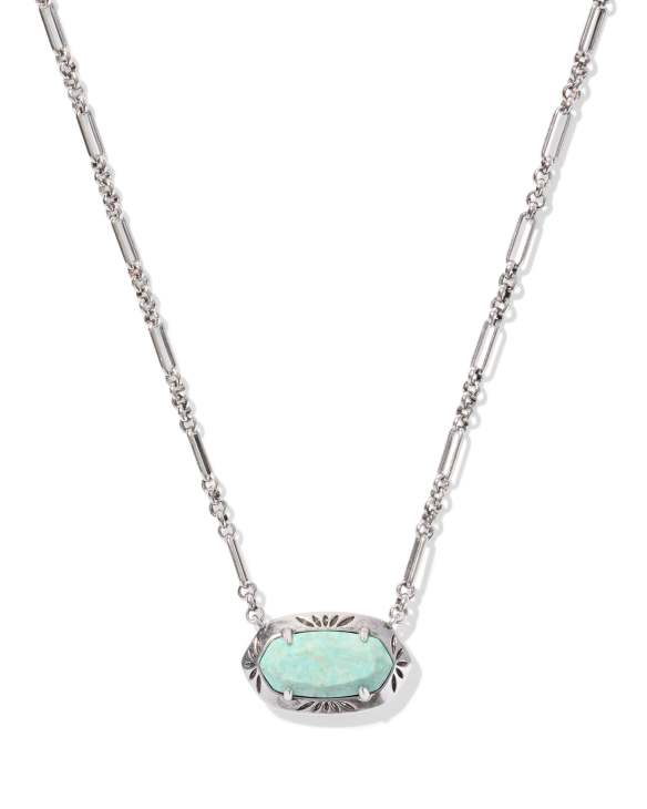 Elisa Vintage Silver Etch Frame Short Pendant Necklace in Sea Green Chrysocolla