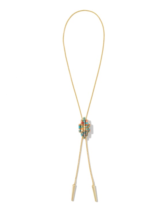 Ember Gold Bolo Necklace in Bronze Veined Turquoise Magnesite Red Oyster