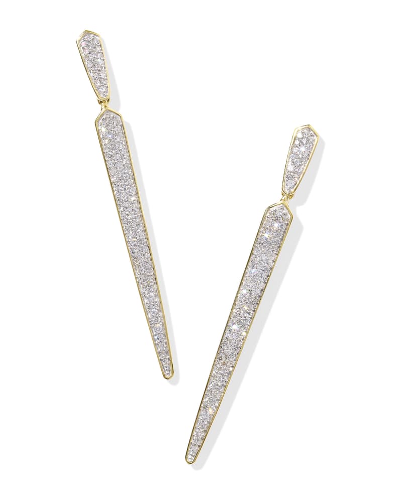 Spike 14k Gold Linear Earrings in White Diamond