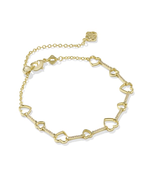 Haisley Heart Gold Delicate Chain Bracelet in White CZ