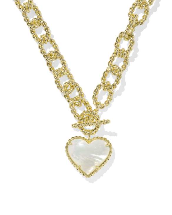 Haisley Heart Gold Statement Necklace in Ivory Mother-of-Pearl