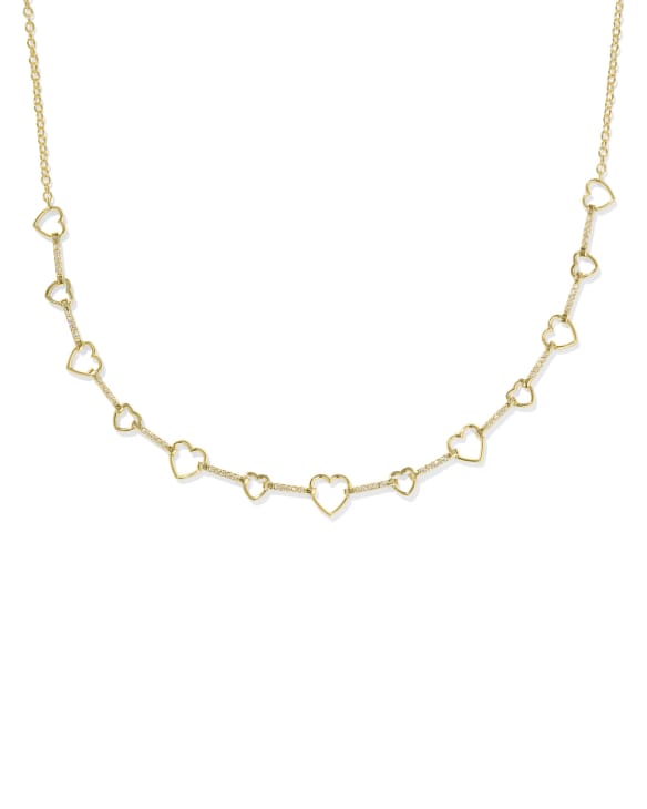 Haisley Heart Gold Strand Necklace in White CZ