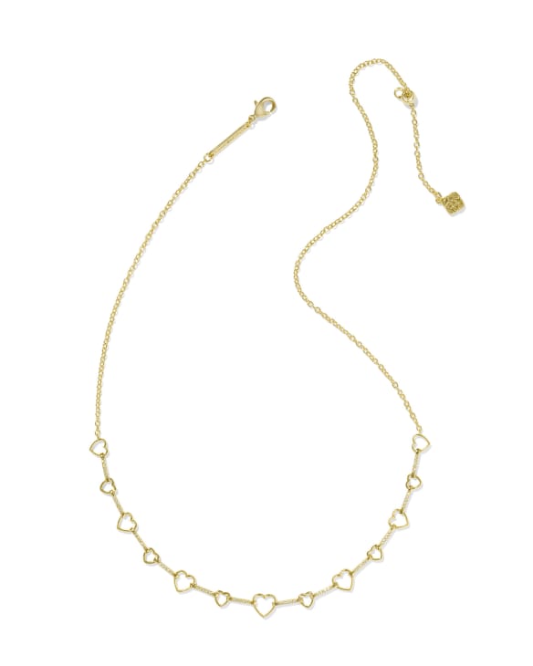 Haisley Heart Gold Strand Necklace in White CZ