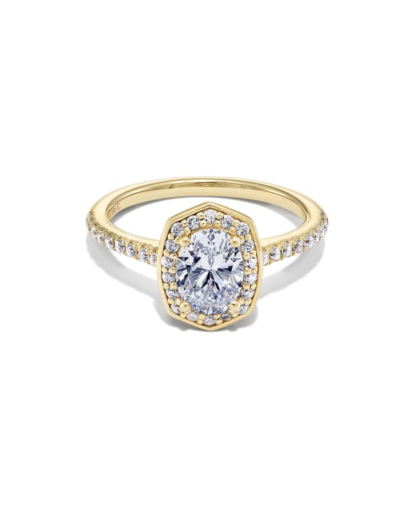 Lab Grown White Diamond Oval Iconic Halo Statement Ring in 14k Yellow Gold