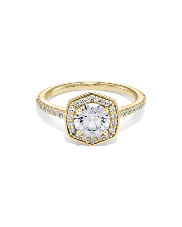 Lab Grown White Diamond Round Iconic Halo Statement Ring in 14k Yellow Gold