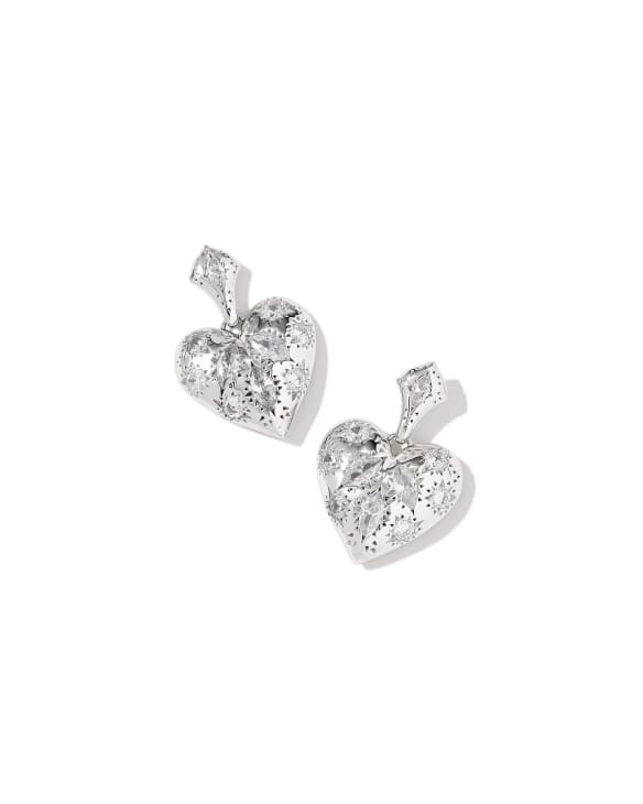 Holland Silver Heart Drop Earrings in White CZ