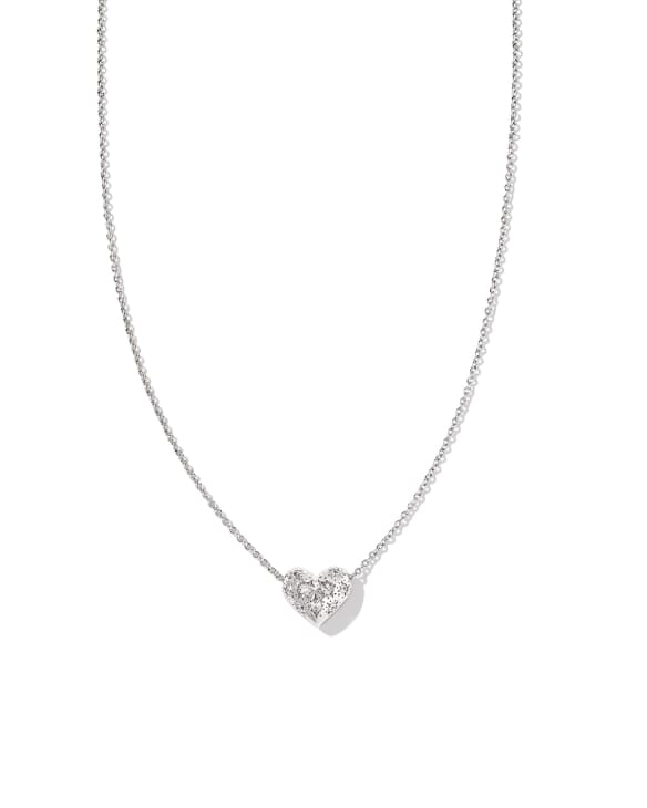 Holland Silver Heart Short Pendant Necklace in White CZ