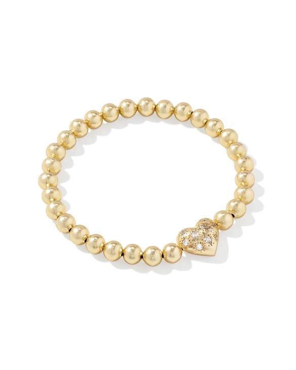 Holland Gold Heart Stretch Bracelet in White CZ