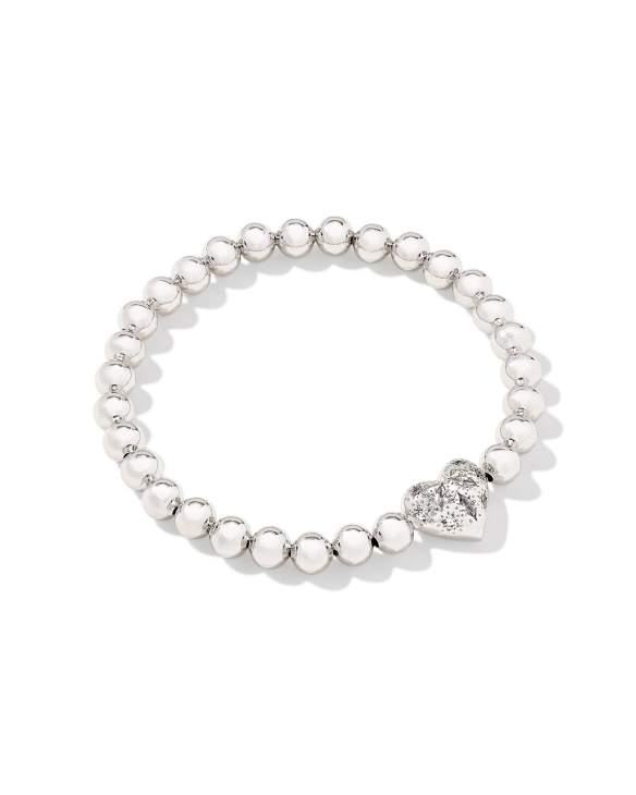 Holland Silver Heart Stretch Bracelet in White CZ