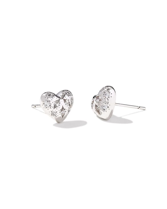 Holland Silver Heart Stud Earrings in White CZ