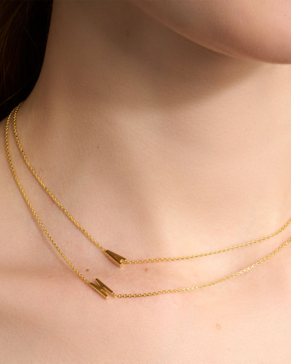 Letter A Inline Initial Necklace in 18k Gold Vermeil