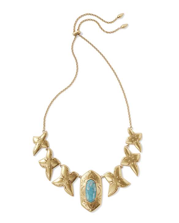 Keziah Vintage Gold Statement Necklace in Variegated Dark Teal Magnesite