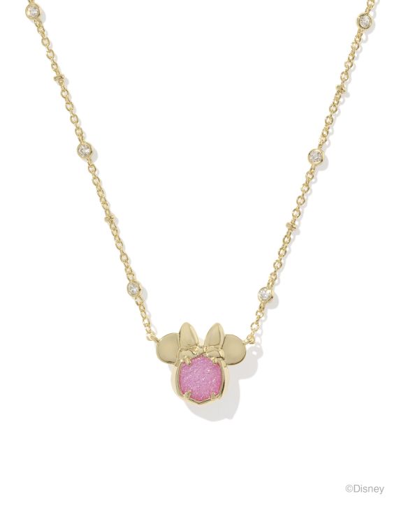 Disney | Kendra Scott Gold Minnie Mouse Short Pendant Necklace in Hot Pink Drusy