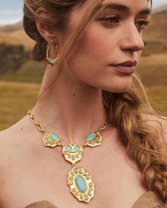 Yellow Rose by Kendra Scott x Yellowstone™ Vintage Gold Montana Statement Earrings in Variegated Turquoise Magnesite