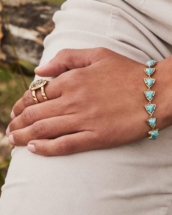 Robby Vintage Gold Link and Chain Bracelet in Variegated Turquoise Magnesite