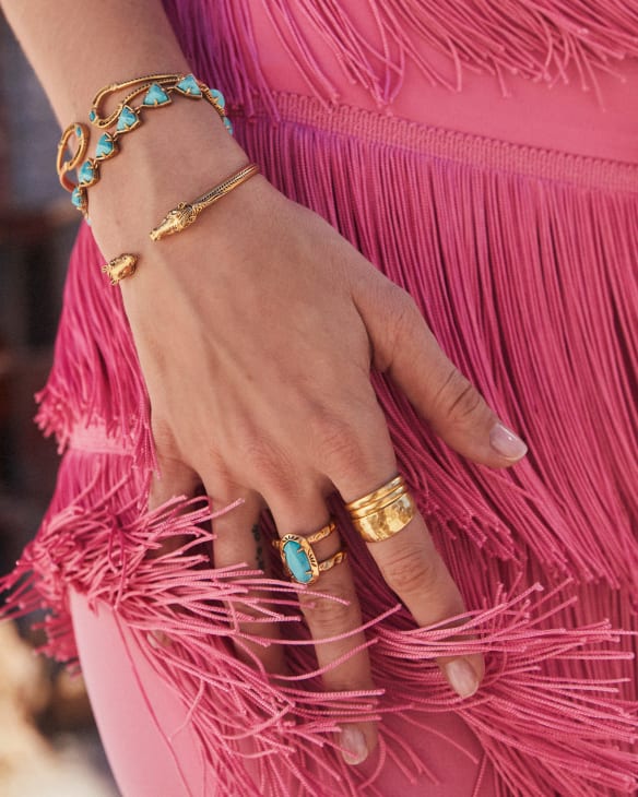 Robby Vintage Gold Link and Chain Bracelet in Variegated Turquoise Magnesite