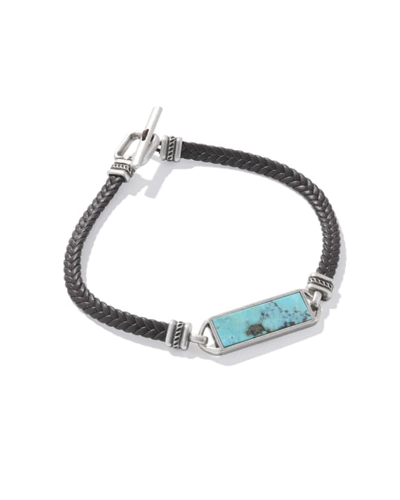 Maverick Oxidized Sterling Silver Stone Leather Bracelet in Turquoise and Brown Leather