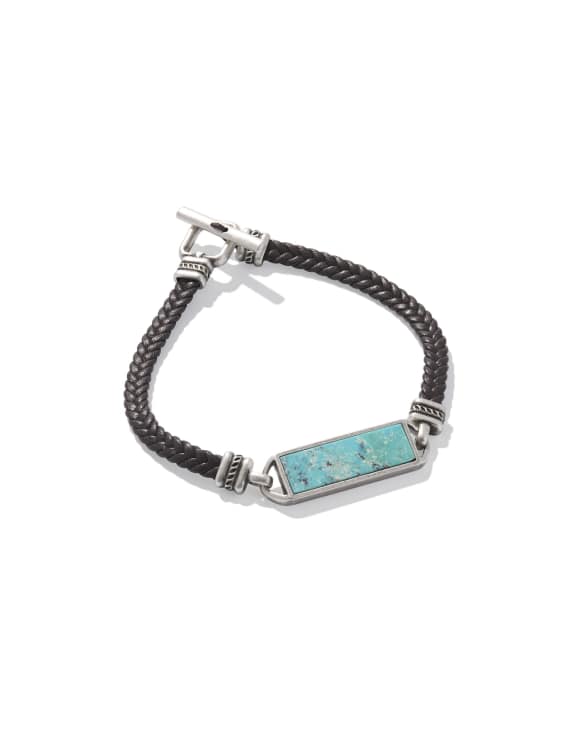 Maverick Oxidized Sterling Silver Stone Leather Bracelet in Turquoise and Brown Leather