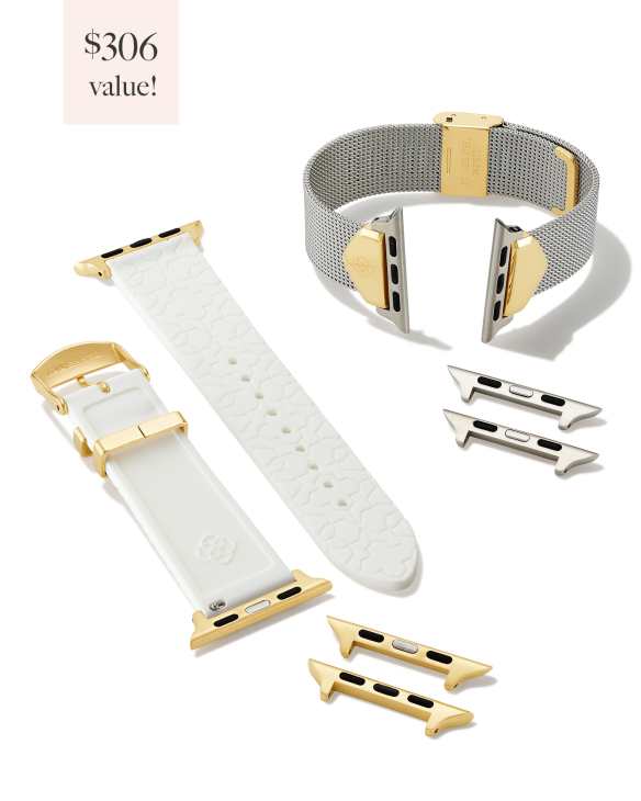 Mia and Filigree Watch Band Gift Set in Two Tone Stainless Steel and White Silicone