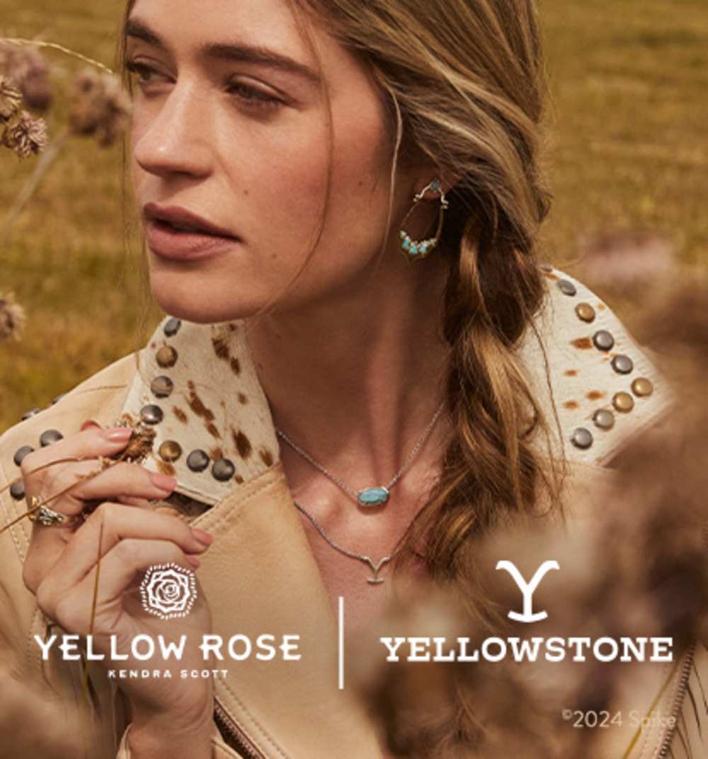 The Collection Has Arrived  Shop a collection worthy of the Yellowstone Dutton Ranch™ with 20% of every Yellow Rose by Kendra Scott x Yellowstone™ purchase going back to women artisans in partnership with Nest.